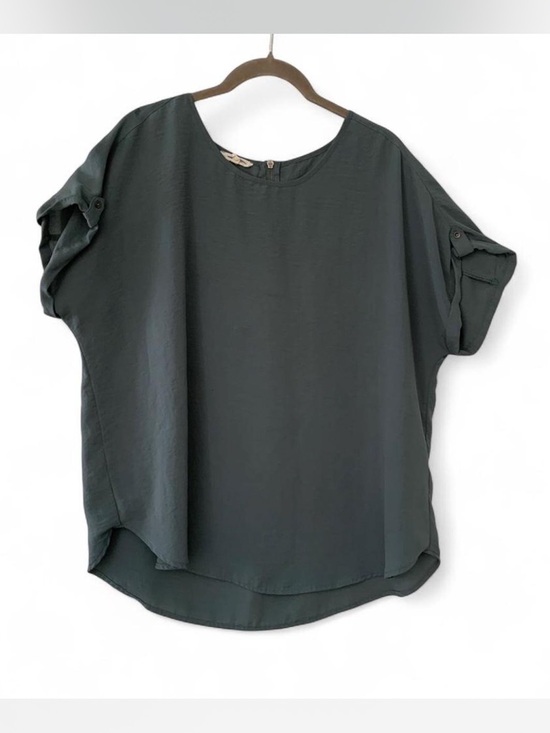 Maurices Tops - Coquette Office Cottage Grayish Green Ruffle Sleeve Scoop Neck Blouse size L